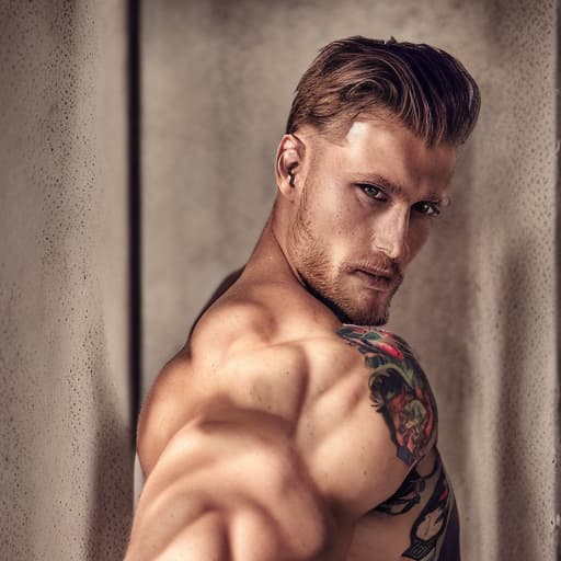 portrait+ style Russian LGBT queer fitness model blonde hunk dude face