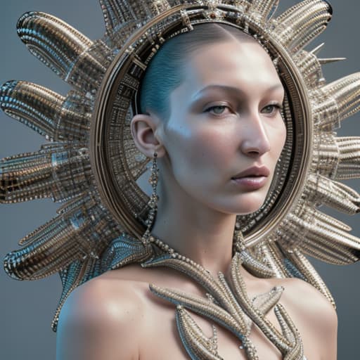  a highly detailed medium shot 8 k render portrait of a alien goddess bella hadid in iris van herpen dress schiaparelli