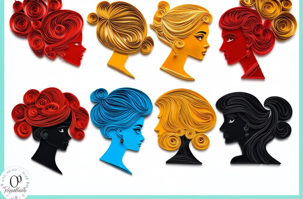  different beauty. women's heads of different nationalities. in quilling style. ar 3:2 {prompt}, maximum details