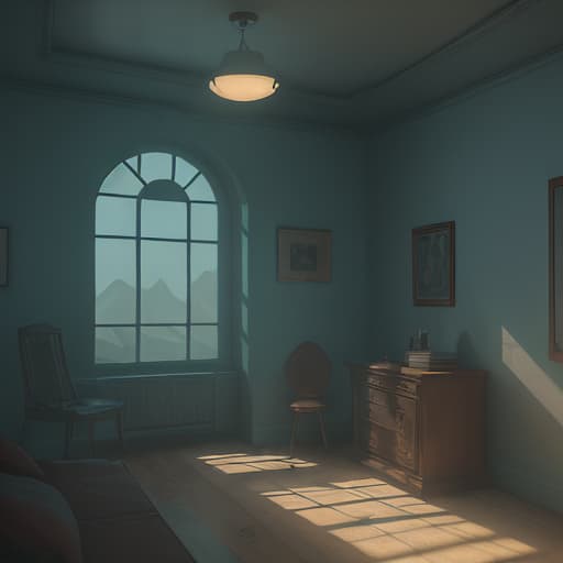  interior lighting, landscape, blender renderer, surreal dream, 3d style, vintage colors.