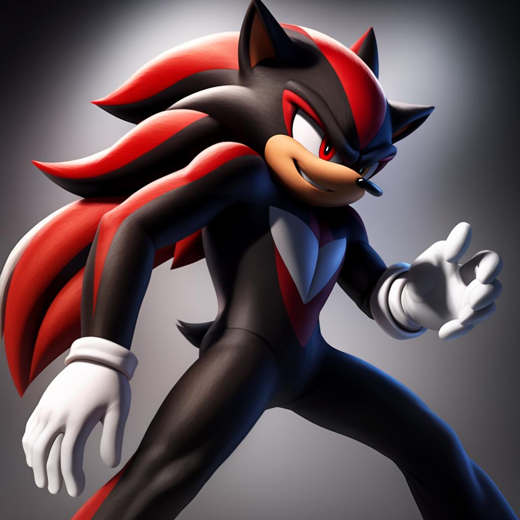  Realistic Shadow the hedgehog (sega) (full body) wearing shadow the hedgehog white gloves, open eyes, digital art, masterpiece, 4k, fine details,