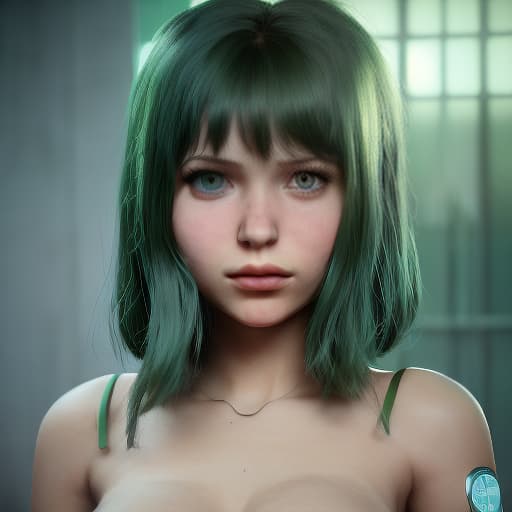 redshift style Mila Azul as a green-skinned humanoid female from another galaxy