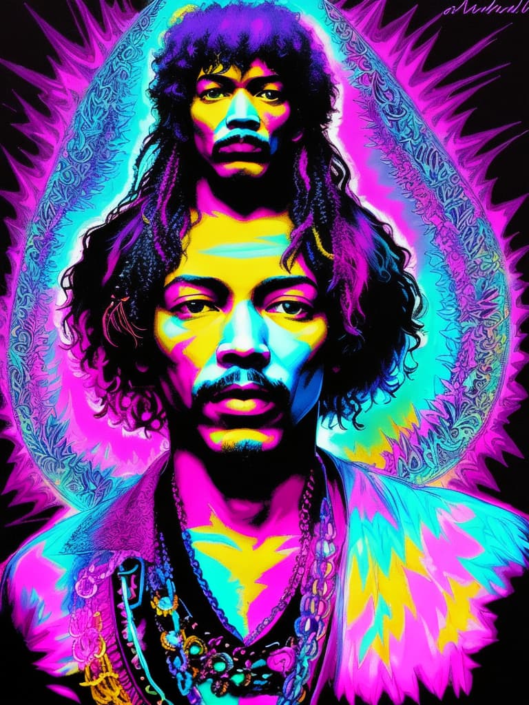  Psychedelic Portrait, Black light, Jimi Hendrix, medium/full body