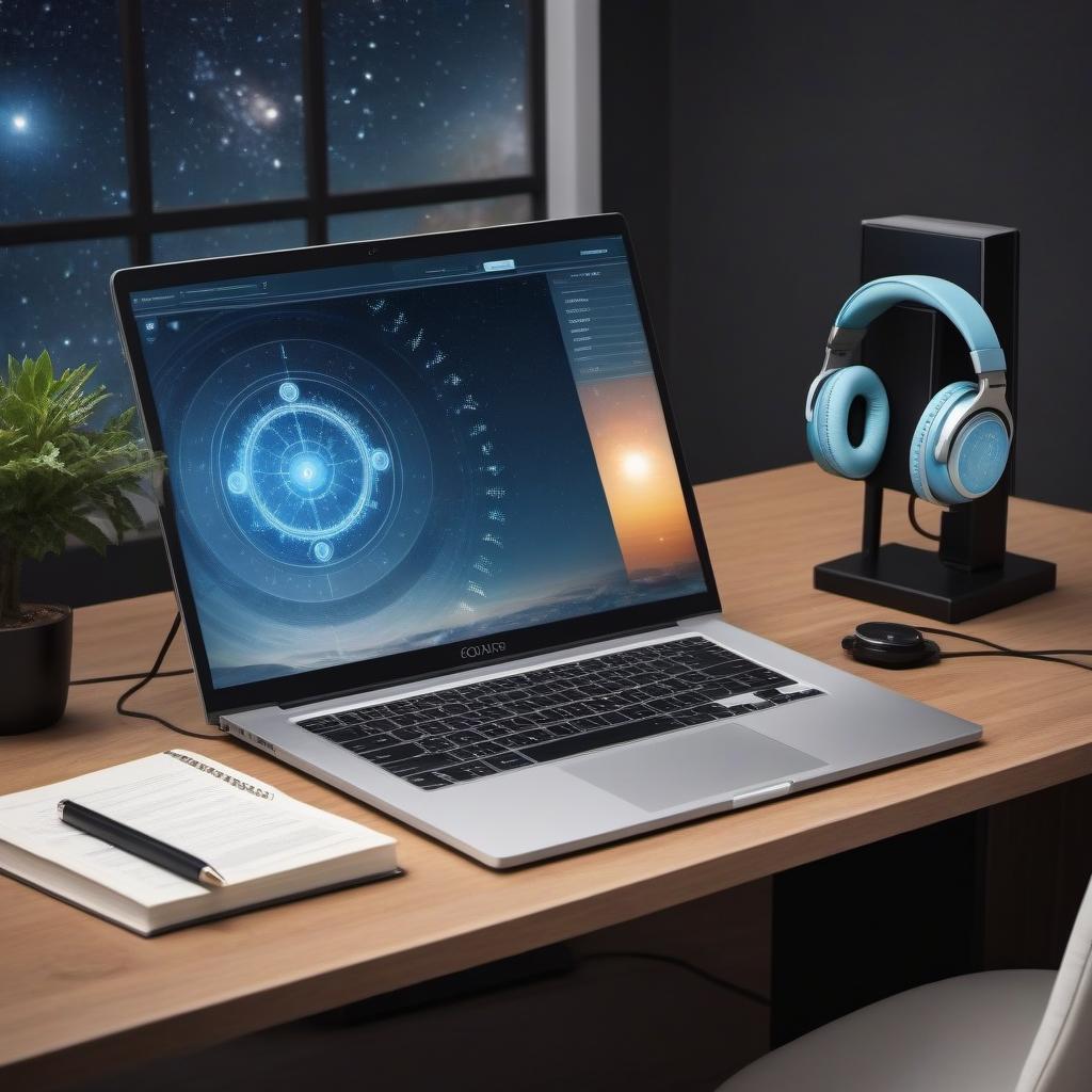  Your prompt: An Astrology lesson online on a computer monitor. Negotiations via Skype. Headphones and microphone on the guy.The astrolabe. Joy.