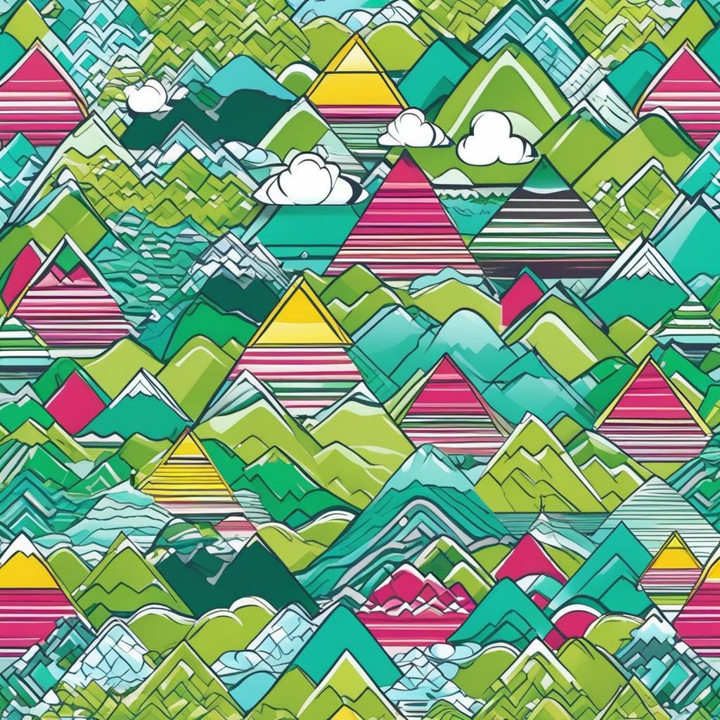  masterpiece, best quality, draw a computer desktop wallpaper, the content is the layers of green mountains, color blue, simple style