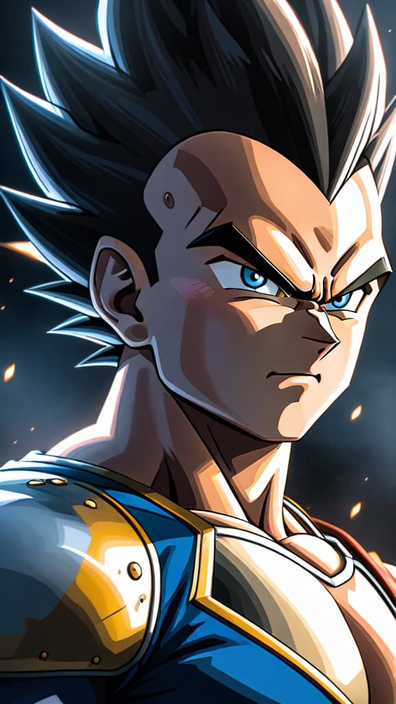  vegeta from dragon ball z in the midst of battle, movements fluid and instinctive, anime art hyperrealistic, full body, detailed clothing, highly detailed, cinematic lighting, stunningly beautiful, intricate, sharp focus, f/1. 8, 85mm, (centered image composition), (professionally color graded), ((bright soft diffused light)), volumetric fog, trending on instagram, trending on tumblr, HDR 4K, 8K