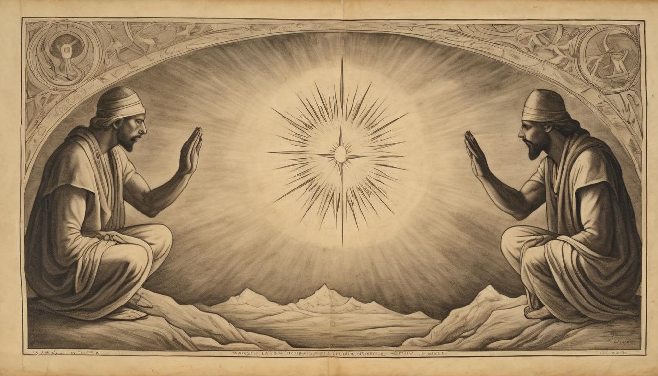  on parchment, surrealism++, hands clasped in prayer, celestial light surrounding, divine energy and connection(mysterious, provocative, symbolic)++