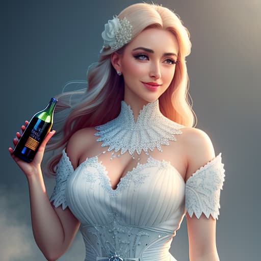  a girl on a white background, beautiful, smiling, holding a small bottle in her hand hyperrealistic, full body, detailed clothing, highly detailed, cinematic lighting, stunningly beautiful, intricate, sharp focus, f/1. 8, 85mm, (centered image composition), (professionally color graded), ((bright soft diffused light)), volumetric fog, trending on instagram, trending on tumblr, HDR 4K, 8K