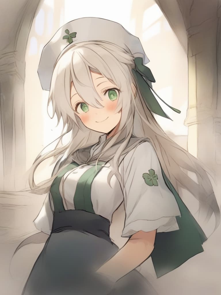  gentle illustration style {pretty lady}{beige hair color}{green eye color:1.1}{smile}{small chignon:}(smile){nightingale white nurse cap:}{nightingale white nurse outfit:}{nurse apron:}(upper body) medievalhospital background,high quality,16k,super analyzed.