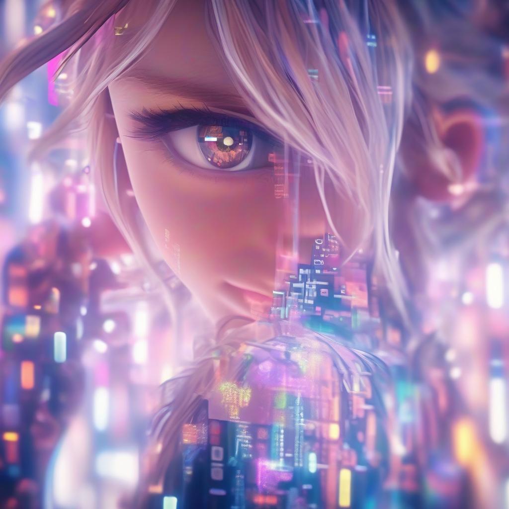  tilt shift photo of holographic art | portrait of a beautiful girl shaped by glowing mathematical formulas | radiant, hand written calculus | futuristic, cyberpunk, technological atmosphere | photorealistic quality | dramatic lighting with sharp contrasts | complex and bright design | fascinating and innovative artworks ar 4:5 raw stylize 75 c 15 v 6.1 . selective focus, miniature effect, blurred background, highly detailed, vibrant, perspective control