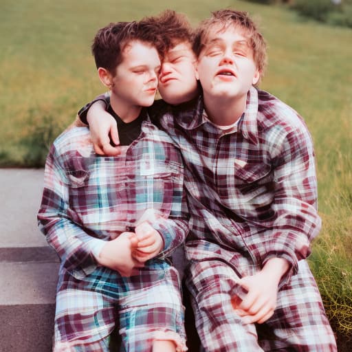 analog style Brother kissing young brother incest, plaid boxers, hugging, tongue kiss