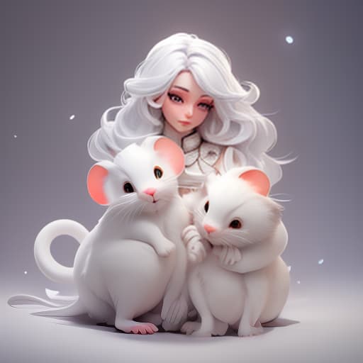  A girl with white hair is hugging a white mouse, in animation style. hyperrealistic, full body, detailed clothing, highly detailed, cinematic lighting, stunningly beautiful, intricate, sharp focus, f/1. 8, 85mm, (centered image composition), (professionally color graded), ((bright soft diffused light)), volumetric fog, trending on instagram, trending on tumblr, HDR 4K, 8K