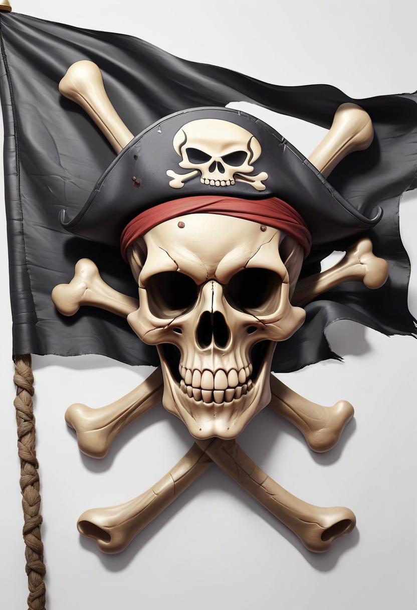  pirate black flag with skull and bones. flushing. white background.