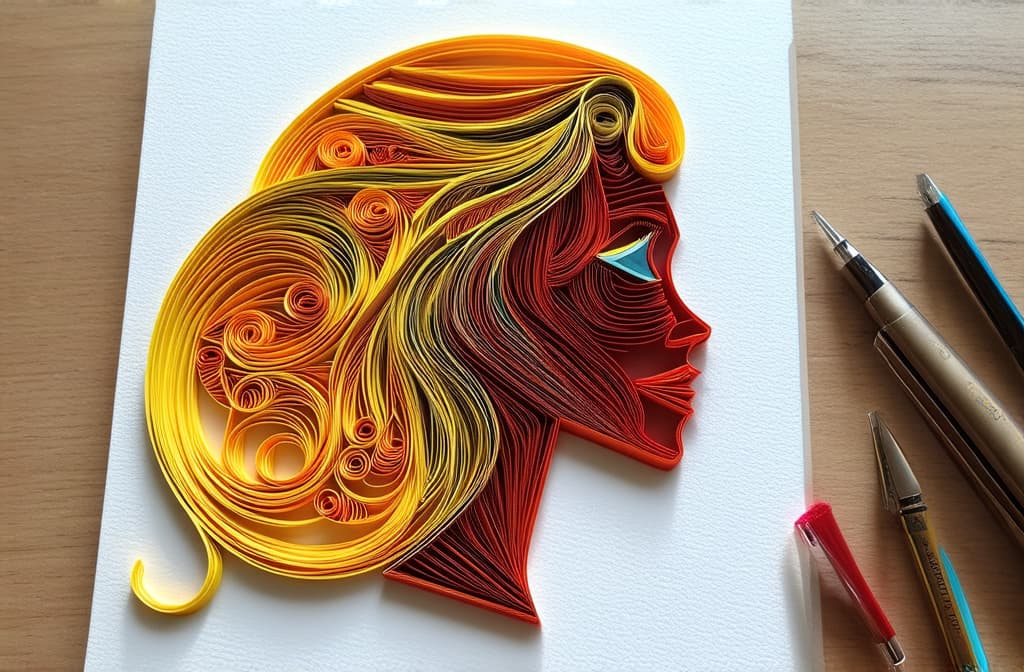  the woman's head is made in the quilling style. ar 3:2 {prompt}, maximum details