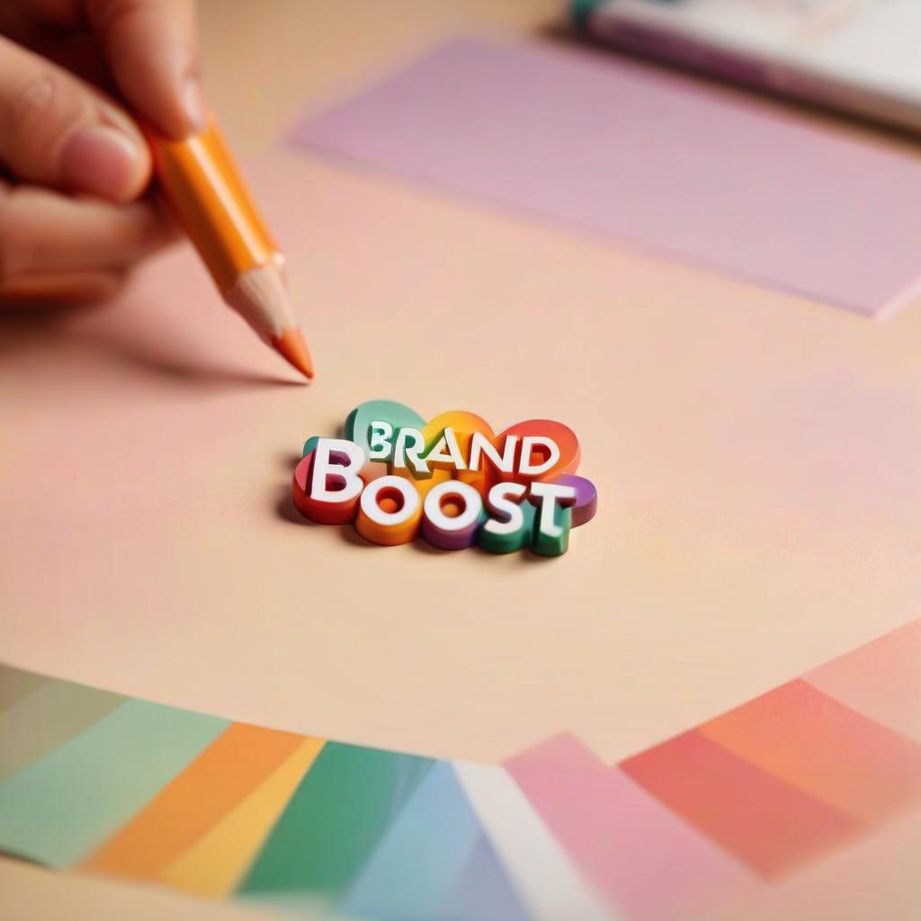  tilt shift photo of draw me the logo of an advertising and marketing company called brand boost. use warm pastel colors in your work, the name should be written on the photo, make it look like the logo of a large company . selective focus, miniature effect, blurred background, highly detailed, vibrant, perspective control, logo, text