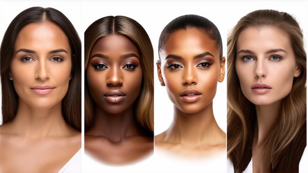  different beauty. set of different female heads on light background. different races and nationalities. ar 16:9, (natural skin texture), highly detailed face, depth of field, hyperrealism, soft light, muted colors