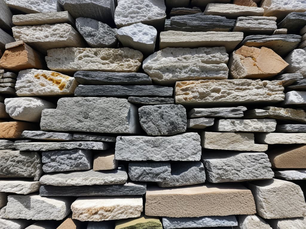  generate a realistic 4k photgraph of limestone. The image must not contain people in it. Make sure the image is very realistic. Make sure the image can be used for a company that sells limestone to masonry companies. This company sells masonry supplies. The picture must be presentable to show a client online. Use the limestone in a real life example such as walls or patios