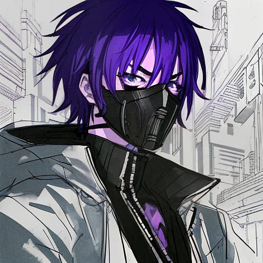  cyberpunk guy mask balaclava purple blue robe, sketch, manga sketch, pencil drawing, black and white, manga, manga style, low detail, line art, vector art, monochromatic, by katsuhiro otomo and masamune shirow and studio ghilibi and yukito kishiro