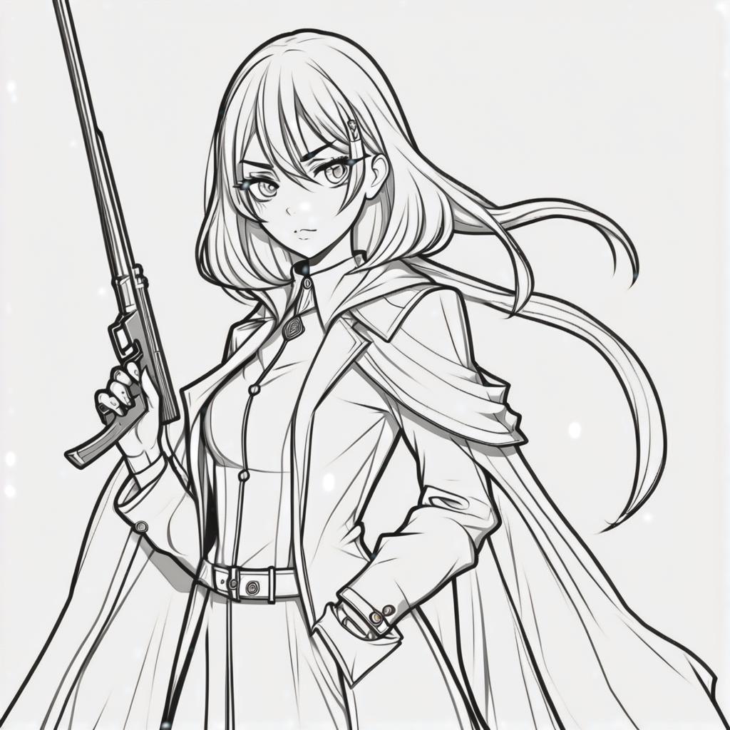  line art drawing medieval spy girl, same nightmare. anime style . professional, sleek, modern, minimalist, graphic, line art, vector graphics