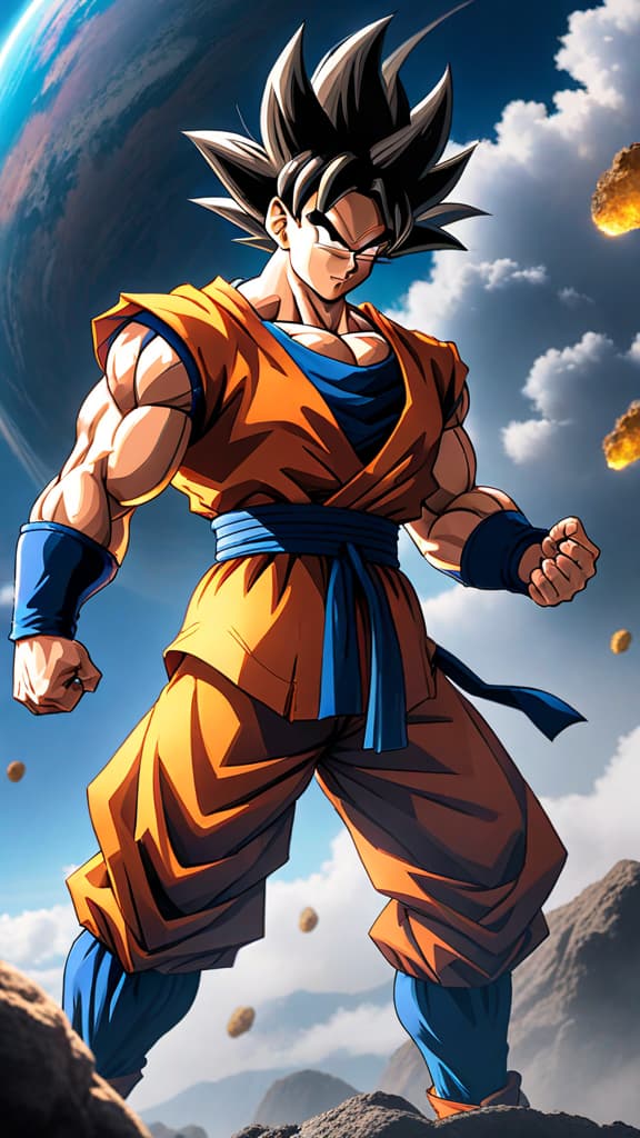  anime art of dragon ball's goku envisioning a thriving saiyan race with planet vegeta in the background hyperrealistic, full body, detailed clothing, highly detailed, cinematic lighting, stunningly beautiful, intricate, sharp focus, f/1. 8, 85mm, (centered image composition), (professionally color graded), ((bright soft diffused light)), volumetric fog, trending on instagram, trending on tumblr, HDR 4K, 8K