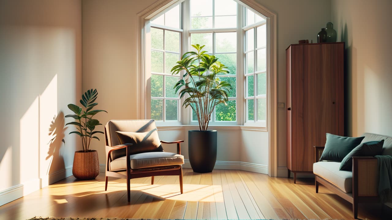  a serene, decluttered living space featuring a simple wooden table, a single potted plant, soft natural light streaming through a large window, and a cozy, unadorned armchair, embodying the essence of minimalist living. hyperrealistic, full body, detailed clothing, highly detailed, cinematic lighting, stunningly beautiful, intricate, sharp focus, f/1. 8, 85mm, (centered image composition), (professionally color graded), ((bright soft diffused light)), volumetric fog, trending on instagram, trending on tumblr, HDR 4K, 8K