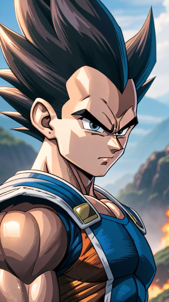  create an anime art of vegeta from dragon ball unlocking a new super saiyan form. hyperrealistic, full body, detailed clothing, highly detailed, cinematic lighting, stunningly beautiful, intricate, sharp focus, f/1. 8, 85mm, (centered image composition), (professionally color graded), ((bright soft diffused light)), volumetric fog, trending on instagram, trending on tumblr, HDR 4K, 8K