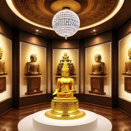  Five upside-down Buddha statues are in a crystal ball. On the wall, it says "Kukai Exhibition." man Fashion