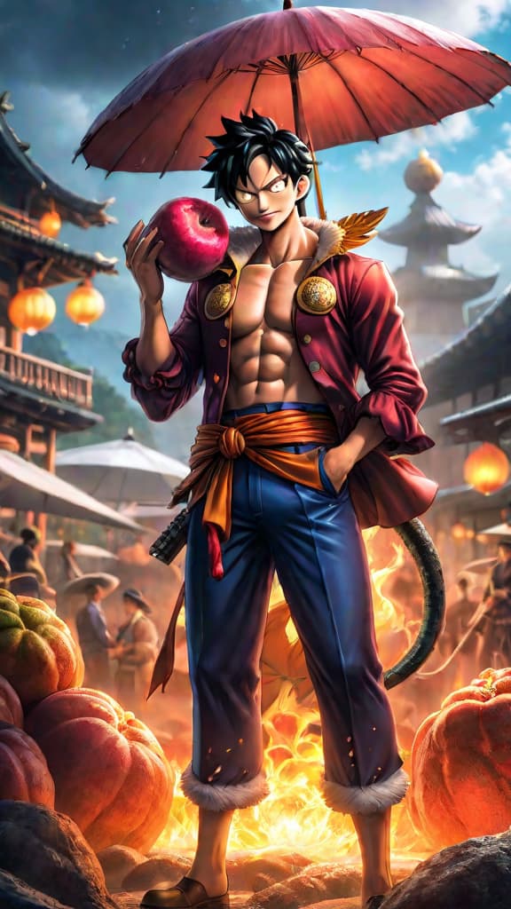  anime art: luffy's father, dragon's devil fruit rumored to control the weather, a mysterious and powerful ability. hyperrealistic, full body, detailed clothing, highly detailed, cinematic lighting, stunningly beautiful, intricate, sharp focus, f/1. 8, 85mm, (centered image composition), (professionally color graded), ((bright soft diffused light)), volumetric fog, trending on instagram, trending on tumblr, HDR 4K, 8K