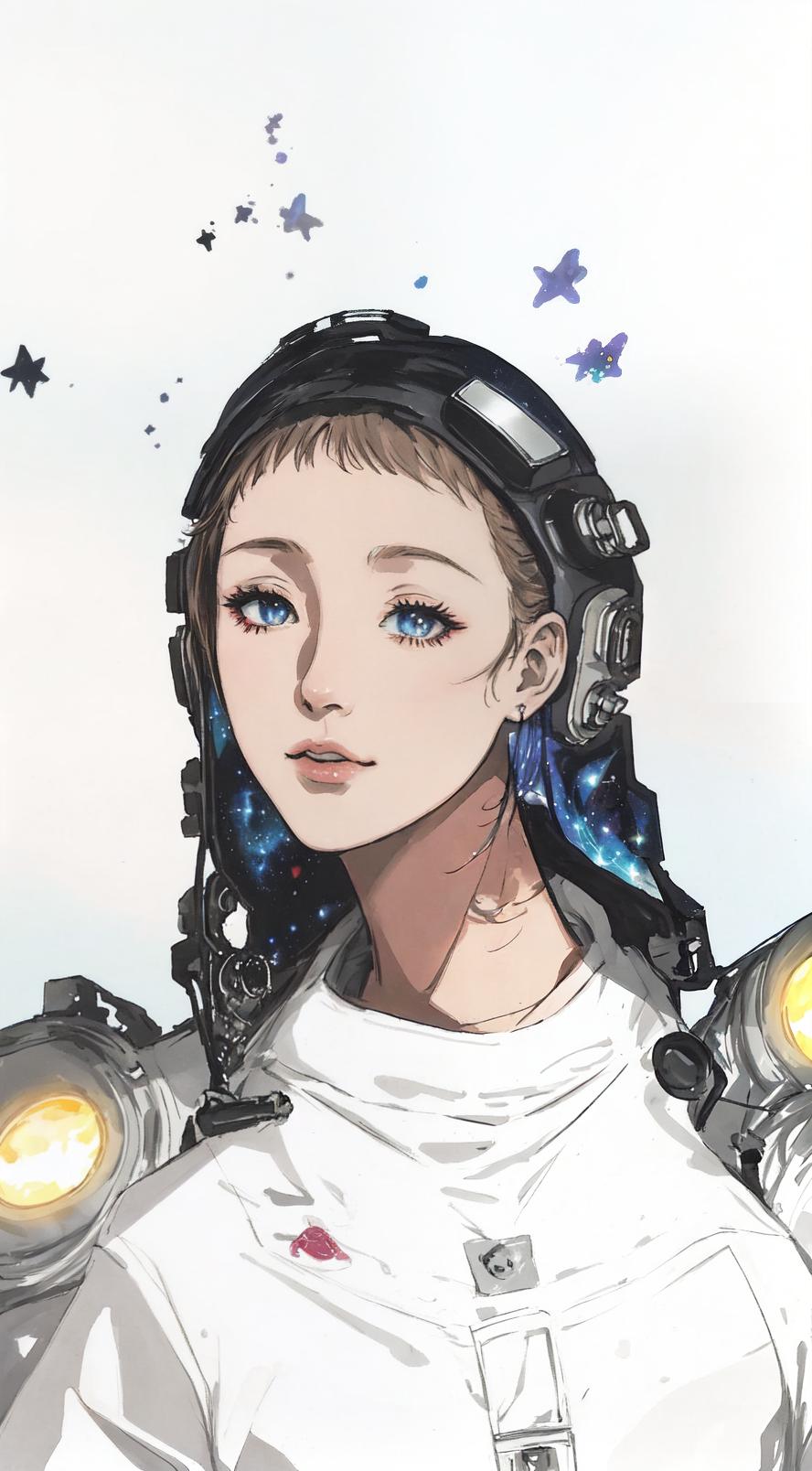  anime style, astronaut in space, fully detailed outer space background with stars, galaxies, nebulae, vibrant colors, wearing detailed space suit, cosmic scene, highly detailed spacesuit, complete space environment, clothing replace, space suit hyperrealistic, full body, detailed clothing, highly detailed, cinematic lighting, stunningly beautiful, intricate, sharp focus, f/1. 8, 85mm, (centered image composition), (professionally color graded), ((bright soft diffused light)), volumetric fog, trending on instagram, trending on tumblr, HDR 4K, 8K