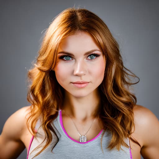 portrait+ style Russian lesbian queer fitness trainer blonde female face