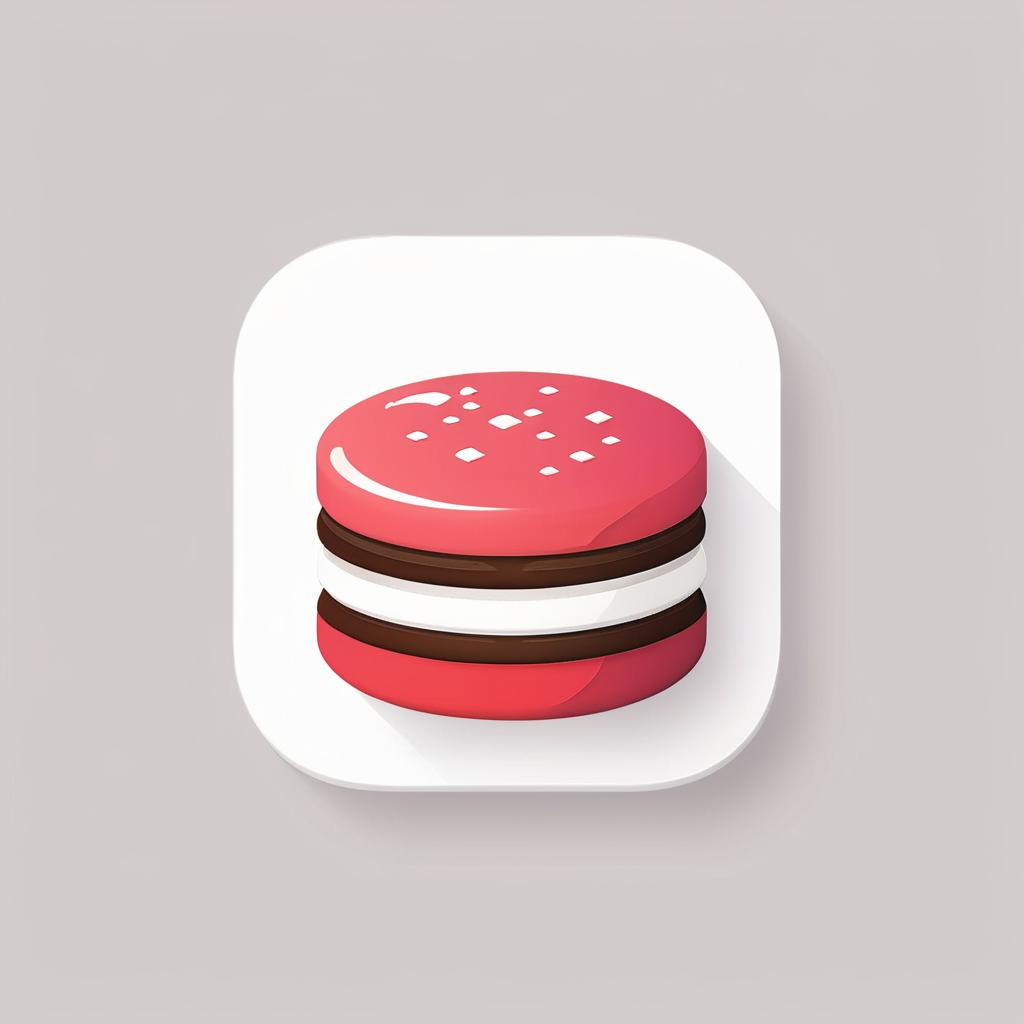  cake macaron , (ios style mobile app icon:1.5), logo, midjourney style, hq, hightly detailed, 4k