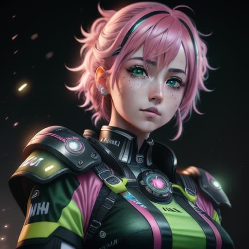  ((((masterpiece)))), best quality, very high resolution, ultra detailed, in frame, ager, female, pink hair with yellow green tips, ids, teardrop moles under both eyes, green eyes, bright, uniform, , light, well lighted, unedited DSLR photography, sharp focus, Unreal Engine 5, Octane Render, Redshift, ((cinematic lighting)), f/1.4, ISO 200, 1/160s, 8K, RAW, unedited, in frame