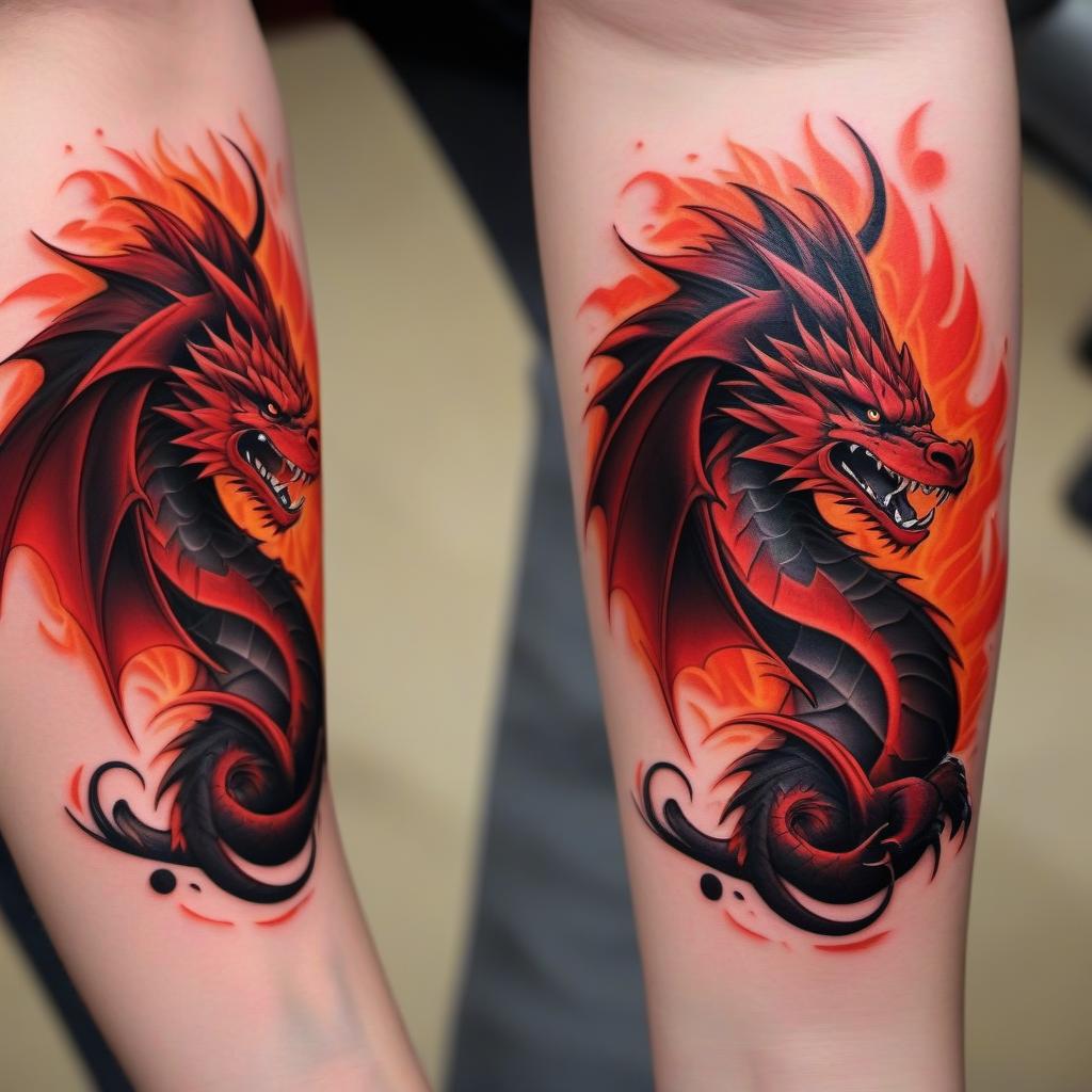  Red Fire Dragon Tattoo