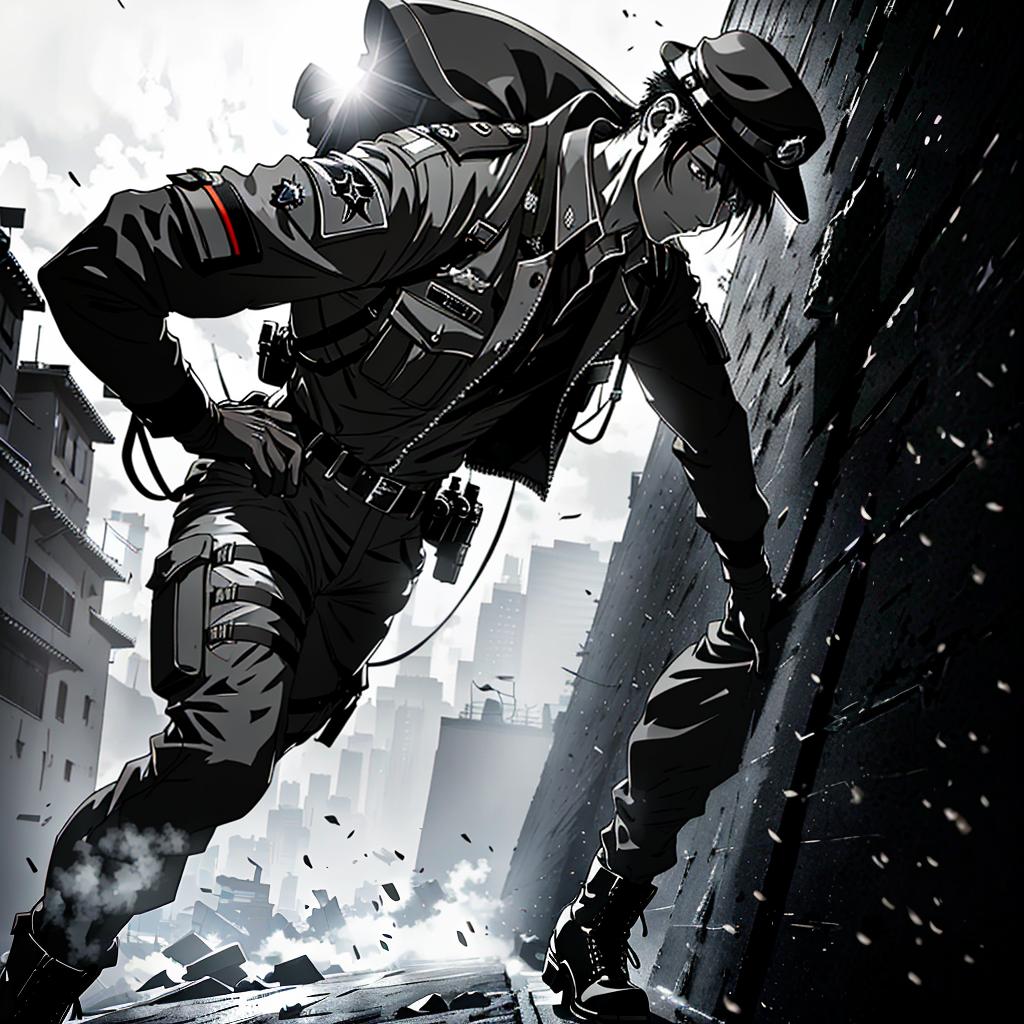  a soldier with a military uniform and a vertical maneuvering device, in the gritty and realistic style of hajime isayama, with detailed textures and dramatic shadows. hyperrealistic, full body, detailed clothing, highly detailed, cinematic lighting, stunningly beautiful, intricate, sharp focus, f/1. 8, 85mm, (centered image composition), (professionally color graded), ((bright soft diffused light)), volumetric fog, trending on instagram, trending on tumblr, HDR 4K, 8K