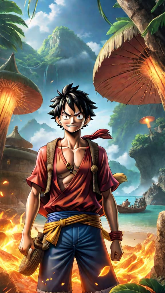  create an anime art depicting luffy and his crew uncovering ancient mysteries tied to devil fruits and ancient weapons in one piece. hyperrealistic, full body, detailed clothing, highly detailed, cinematic lighting, stunningly beautiful, intricate, sharp focus, f/1. 8, 85mm, (centered image composition), (professionally color graded), ((bright soft diffused light)), volumetric fog, trending on instagram, trending on tumblr, HDR 4K, 8K