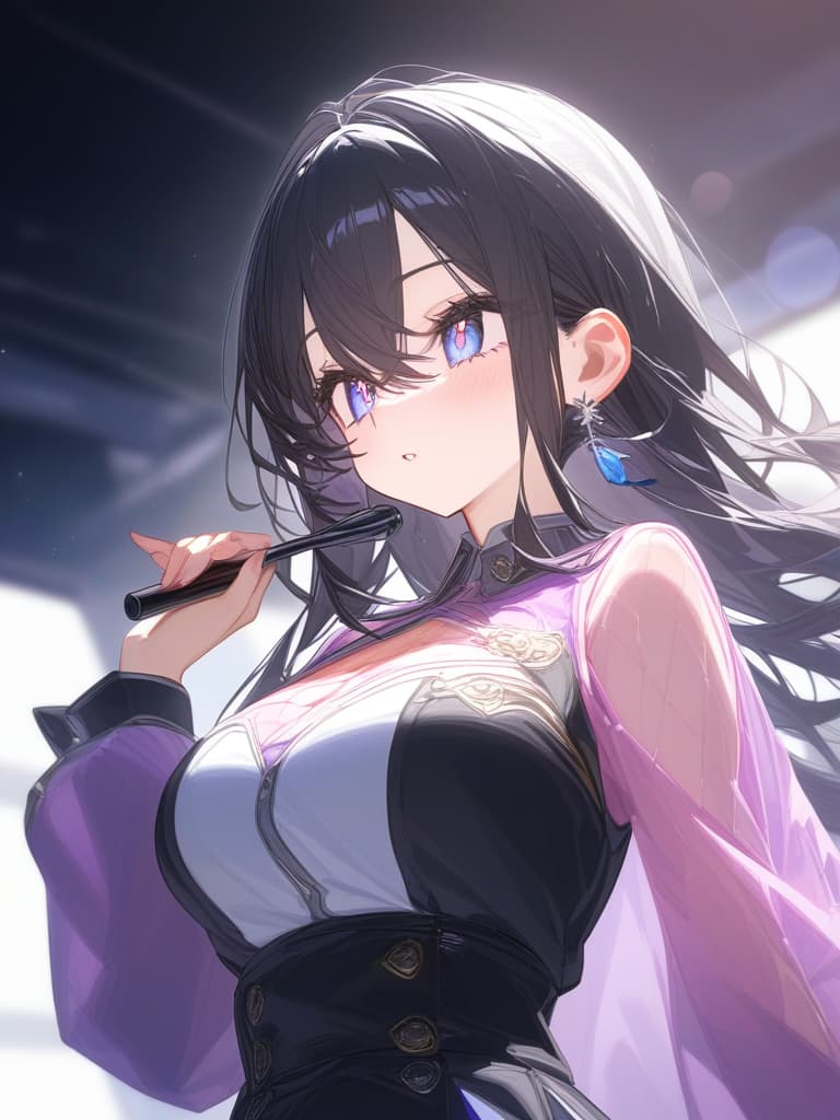  long black hair, pink mesh, blue purple eyes, stars in the eyes, idol, masterpiece, best quality,8k,ultra detailed,high resolution,an extremely delicate and beautiful,hyper detail