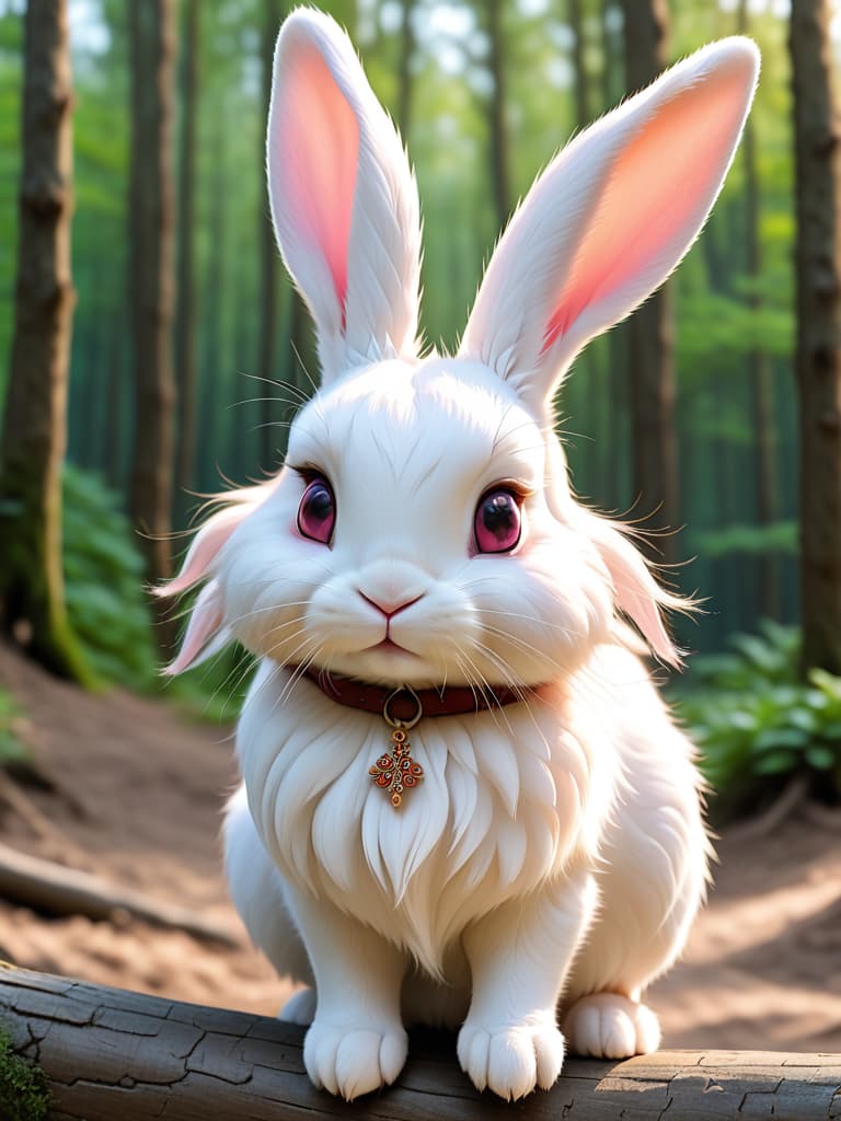  the rabbit's position is very dynamic, with four limbs working hard, and the background behind it is rapidly blurred, highlighting its sd and urgency. the woods, a white rabbit, with long ears, always twitching, pink nose photo realistic, highly intricate and detailed, masterpiece, ultra high res,photography,8k resolution