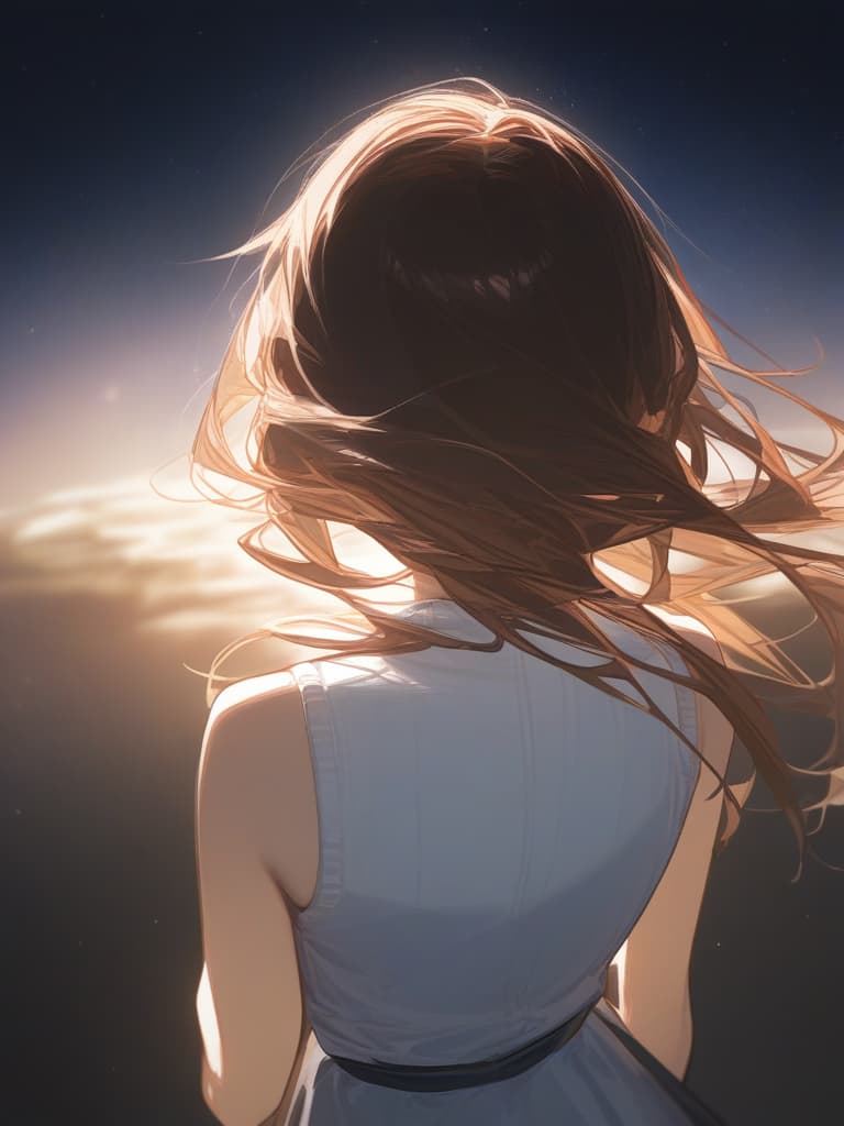  a girl who is laughing at me, bright brown hair, long hair, transparent fleeting, facing here, laughing, under the starry sky, facing here, i am looking at me, from the waist, i wear a white cardigan from above the black sleeveless dress, masterpiece, best quality,8k,ultra detailed,high resolution,an extremely delicate and beautiful,hyper detail