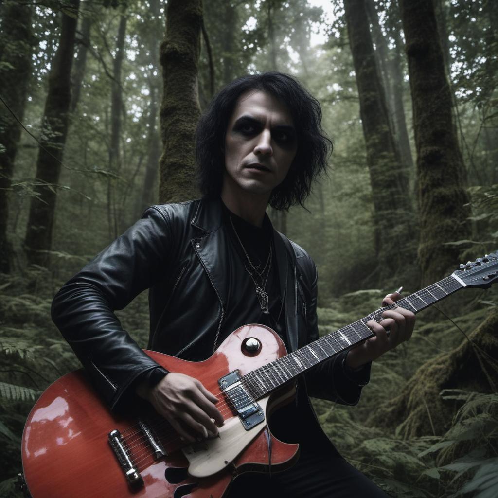  un vampire guitariste dans une forêt hantée , profile image style