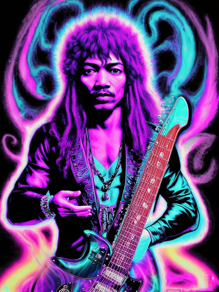  Psychedelic Portrait, Black light, Jimi Hendrix, medium/full body