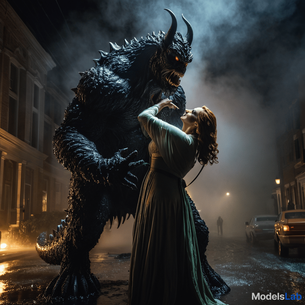  the tar monster holding daphne in his gooey grasp. hyperrealistic, full body, detailed clothing, highly detailed, cinematic lighting, stunningly beautiful, intricate, sharp focus, f/1. 8, 85mm, (centered image composition), (professionally color graded), ((bright soft diffused light)), volumetric fog, trending on instagram, trending on tumblr, HDR 4K, 8K