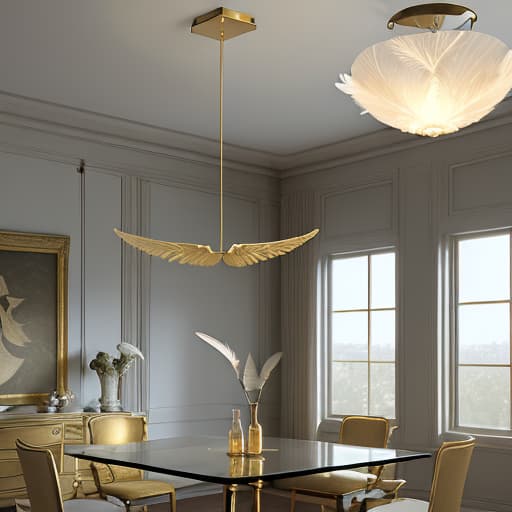  modern style large pendant lamp with tea colored feather suspended glass, and a golden lamp body.