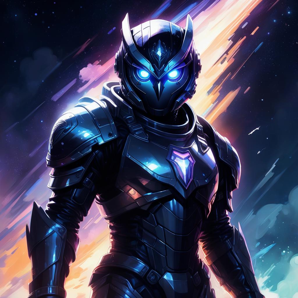  pixel art (ink sketch:1.2), (art by style of ross tran:1.4), space knight male in black spacesuit armor standing next to spaceship, traditional media, watercolor, fantasy illustration, soft colors, final fantasy, the knight of star, beautiful mysterious clouds, in a magical world, illuminated by a silvery glow. on a dark background of complex texture: stars, silver dust, abstract electric sparks, ystical glow, black hole. high contrast of the drawing and background. surrealism, fantasy with elements of modernity. high detail, high quality, 8k, owl helmet . low res, blocky, pixel art style, 8 bit graphics