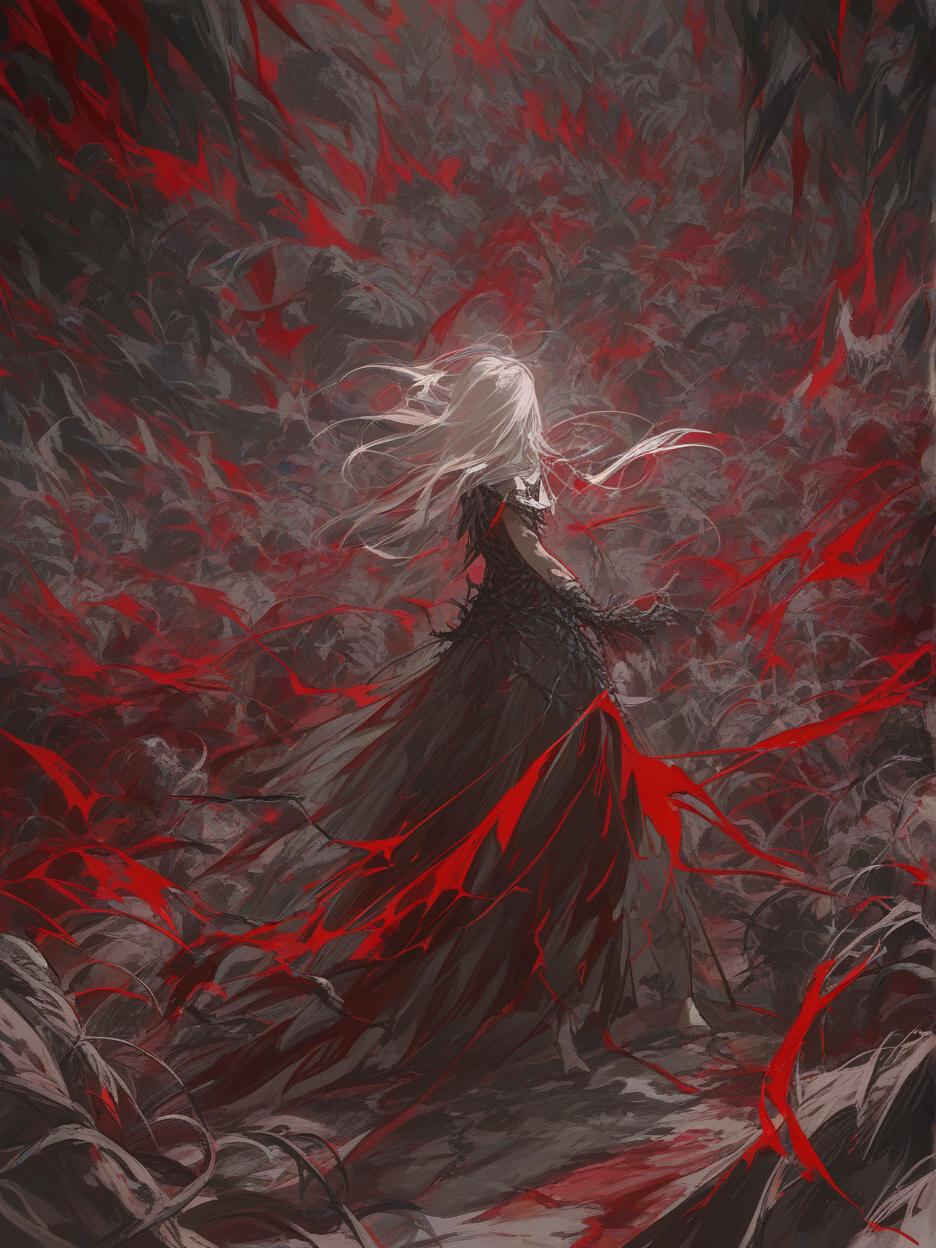  create for me a wall of blood with thorns surrounding adventurers . best quality, high resolution