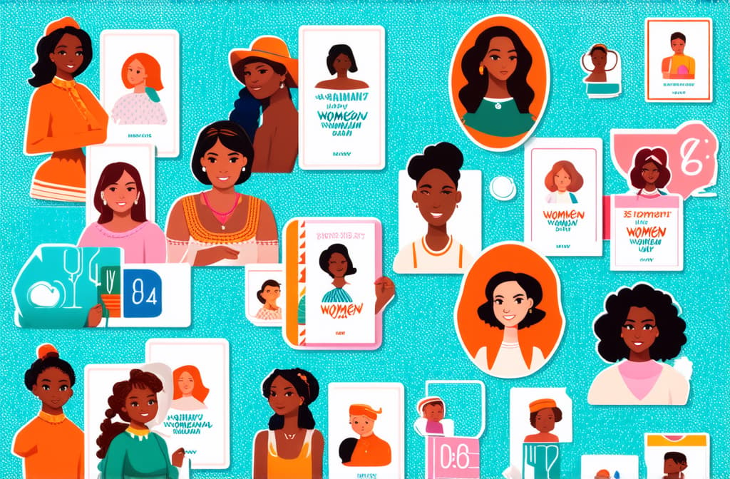  flat illustration, flaticon, (illustration:1.15), happy international women's day. march 8th. different races and nationalities. colored hand drawn vector illustrations. set of cards and seamless pattern ar 3:2, [cory loftis, strobist, pascal campion :: 0.2]