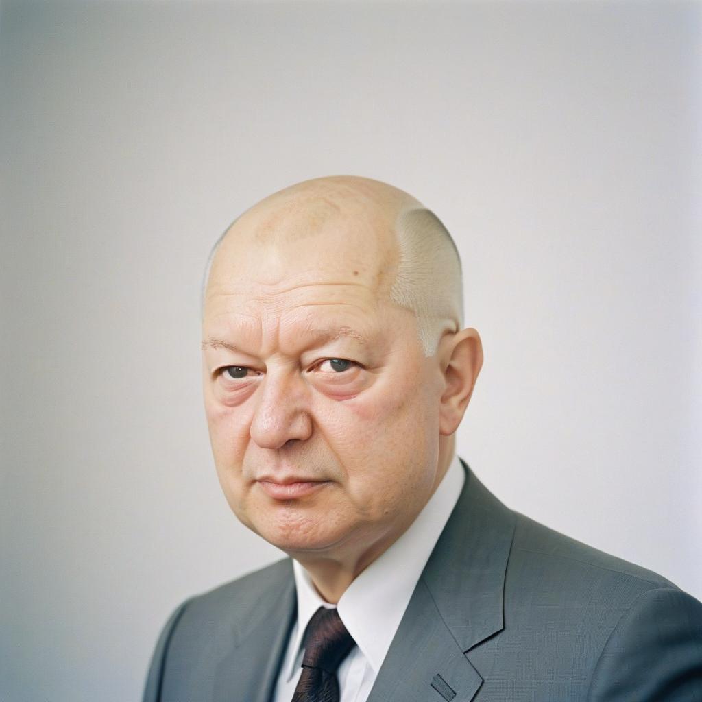  bald yeltsin on a white background, film photography style