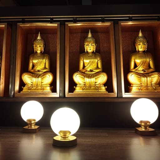  Five upside-down Buddha images are visible in a crystal ball. On the wall, it says "Kukai Exhibition." man Fashion