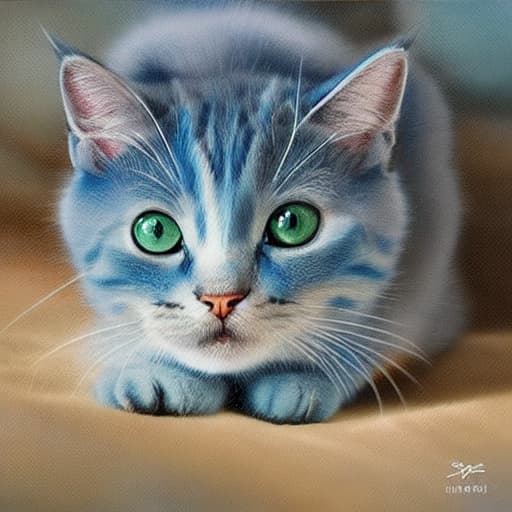  a blue kittens l hyperrealistic, full body, detailed clothing, highly detailed, cinematic lighting, stunningly beautiful, intricate, sharp focus, f/1. 8, 85mm, (centered image composition), (professionally color graded), ((bright soft diffused light)), volumetric fog, trending on instagram, trending on tumblr, HDR 4K, 8K