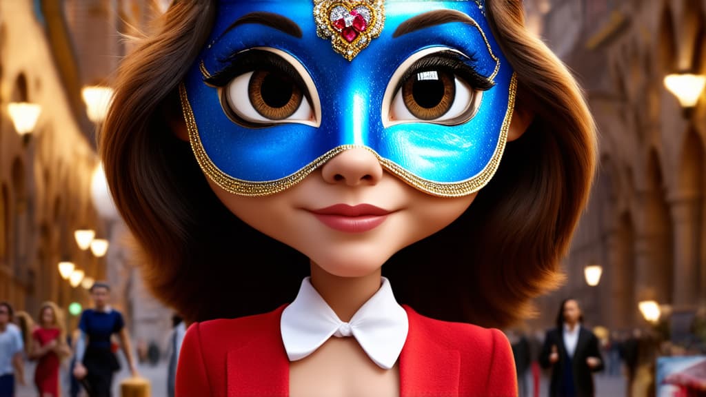  big head, big eyes, caricature, a caricature, rendering, (figurativism:0.8), running people at a masquerade ar 16:9, epic realistic, pixar style, disney, (cycles render:1.3), caustics, (glossy:0.58), (artstation:0.2), cute