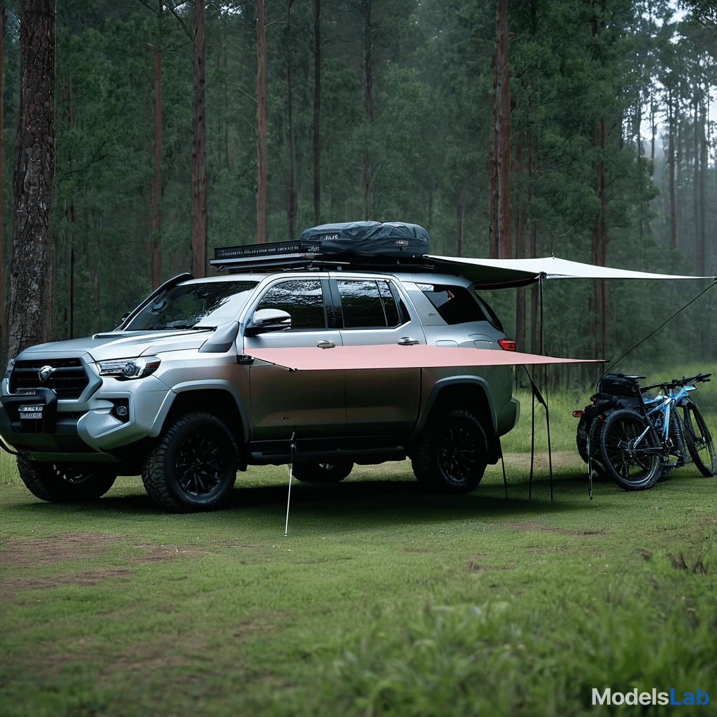  a group of campers arrives at a scenic site and sets up with rhino rack products. they secure the dome 1300 awning to their vehicle, attach the side wall for extra shade, and relax under it. next, they extend their setup using the batwing/sunseeker 2.5m awning extension, easily zipping it on and using poles for added shade. the video highlights the simple setup process and the enhanced comfort provided by the products. hyperrealistic, full body, detailed clothing, highly detailed, cinematic lighting, stunningly beautiful, intricate, sharp focus, f/1. 8, 85mm, (centered image composition), (professionally color graded), ((bright soft diffused light)), volumetric fog, trending on instagram, trending on tumblr, HDR 4K, 8K